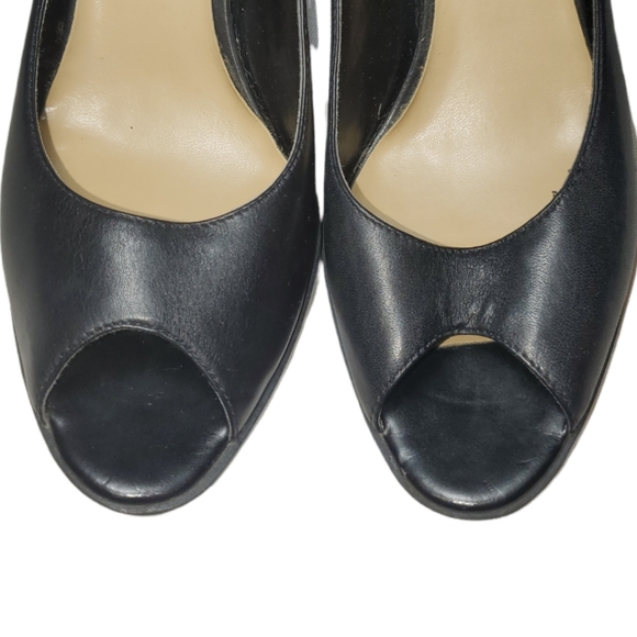 Black Leather Open Toe Heels - Picture 5 of 10